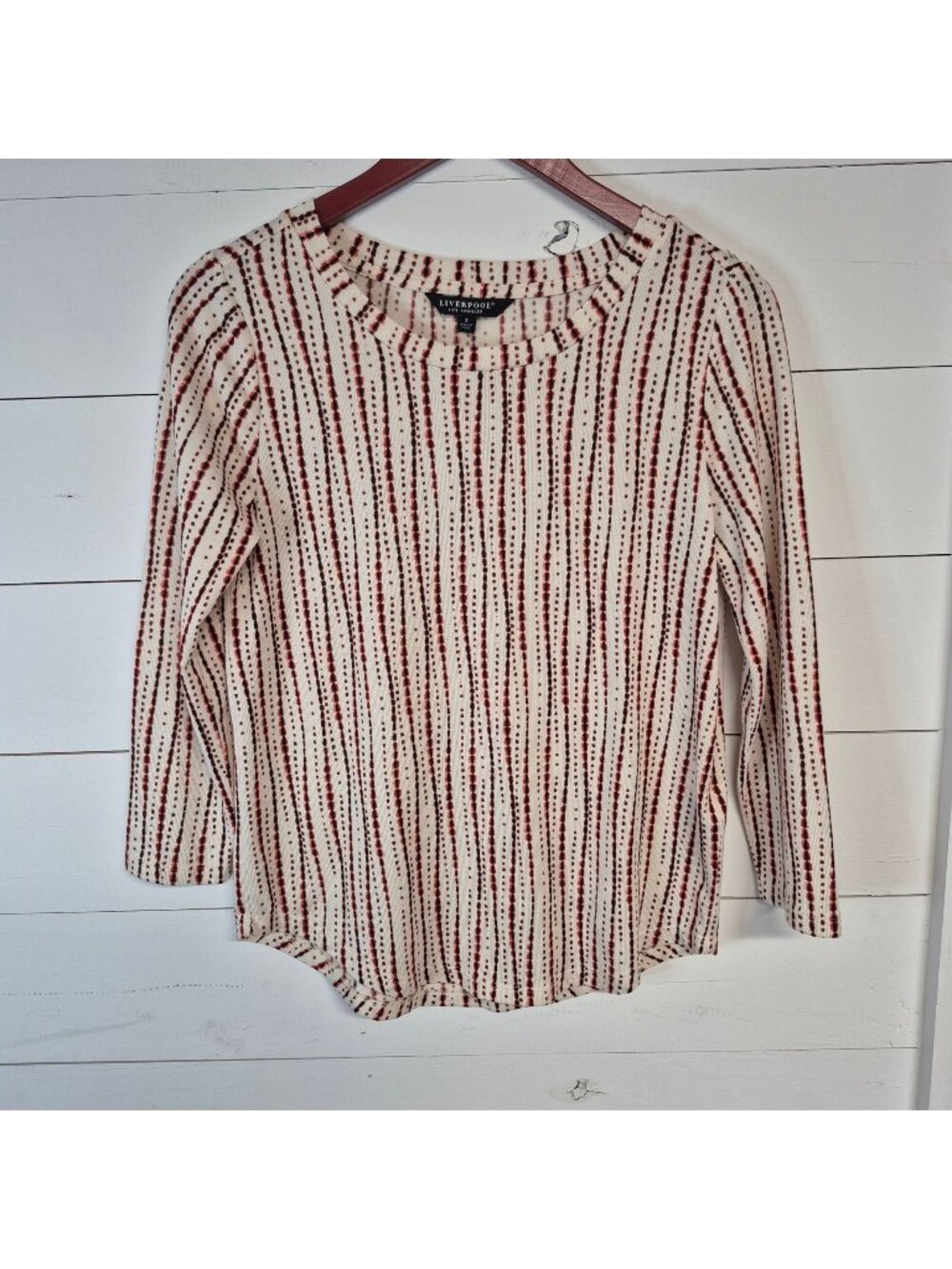 Liverpool Los Angeles Women's Striped Long-Sleeve Top Cream & Red Size S